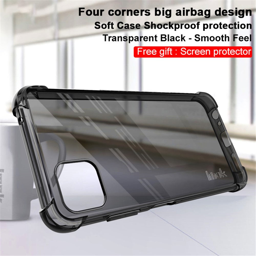 IMAK Transparent Airbag Bumper Shock Absorption Soft TPU Phone Case Cover with Screen Protector for Samsung Galaxy A22 5G (EU Version)