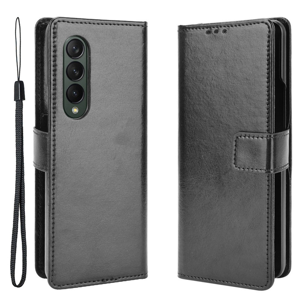 Crazy Horse Texture Leather Wallet Stand Phone Protective Case Cover with Hand Strap for Samsung Galaxy Z Fold3 5G