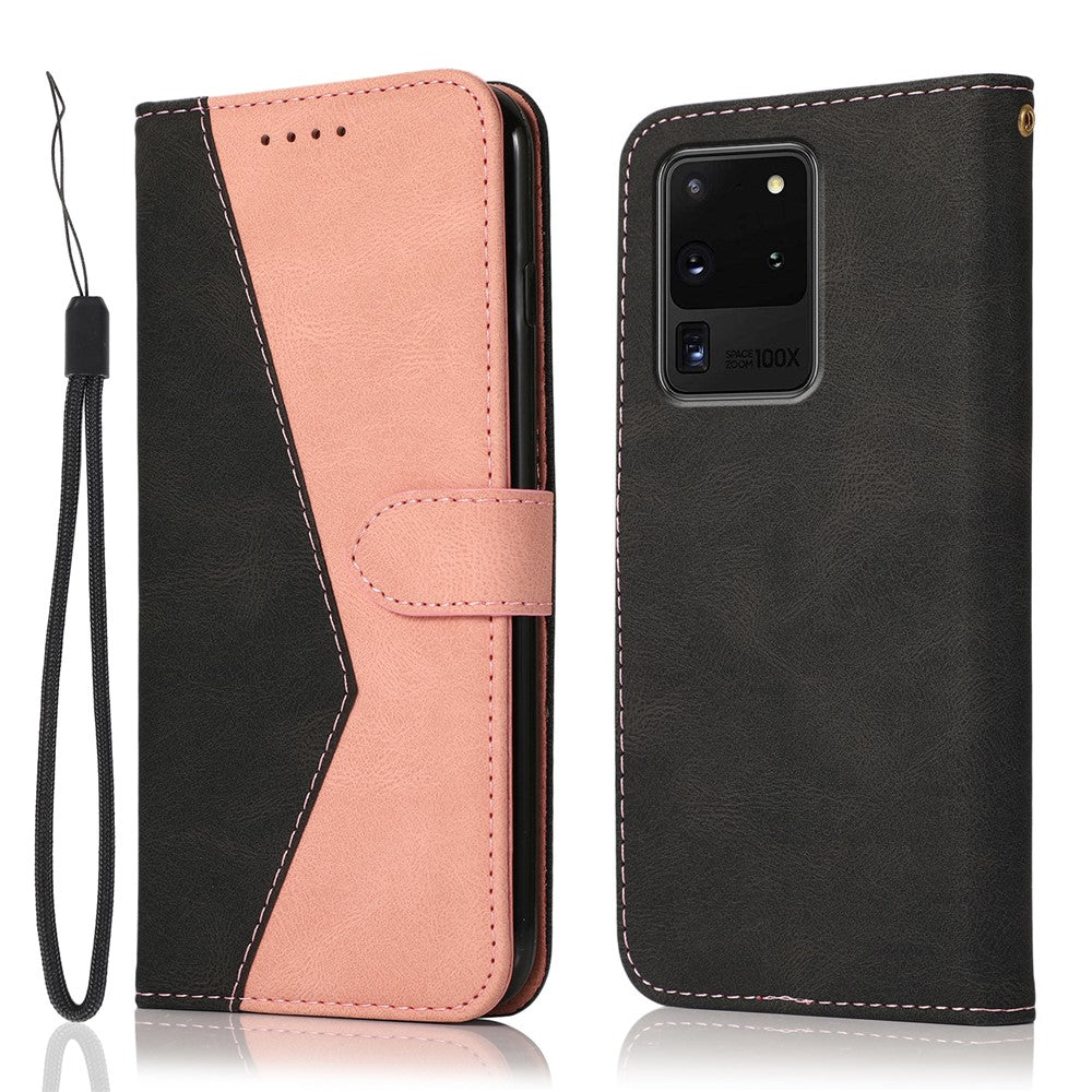 Anti-Drop Dual Color Anti-Scratch Wallet Design Leather Phone Case with Stand and Strap for Samsung Galaxy S20 Ultra