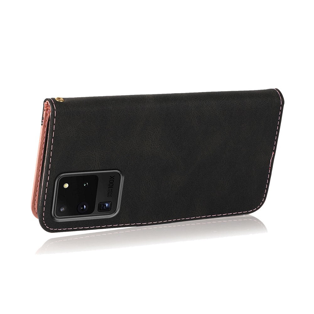 Anti-Drop Dual Color Anti-Scratch Wallet Design Leather Phone Case with Stand and Strap for Samsung Galaxy S20 Ultra