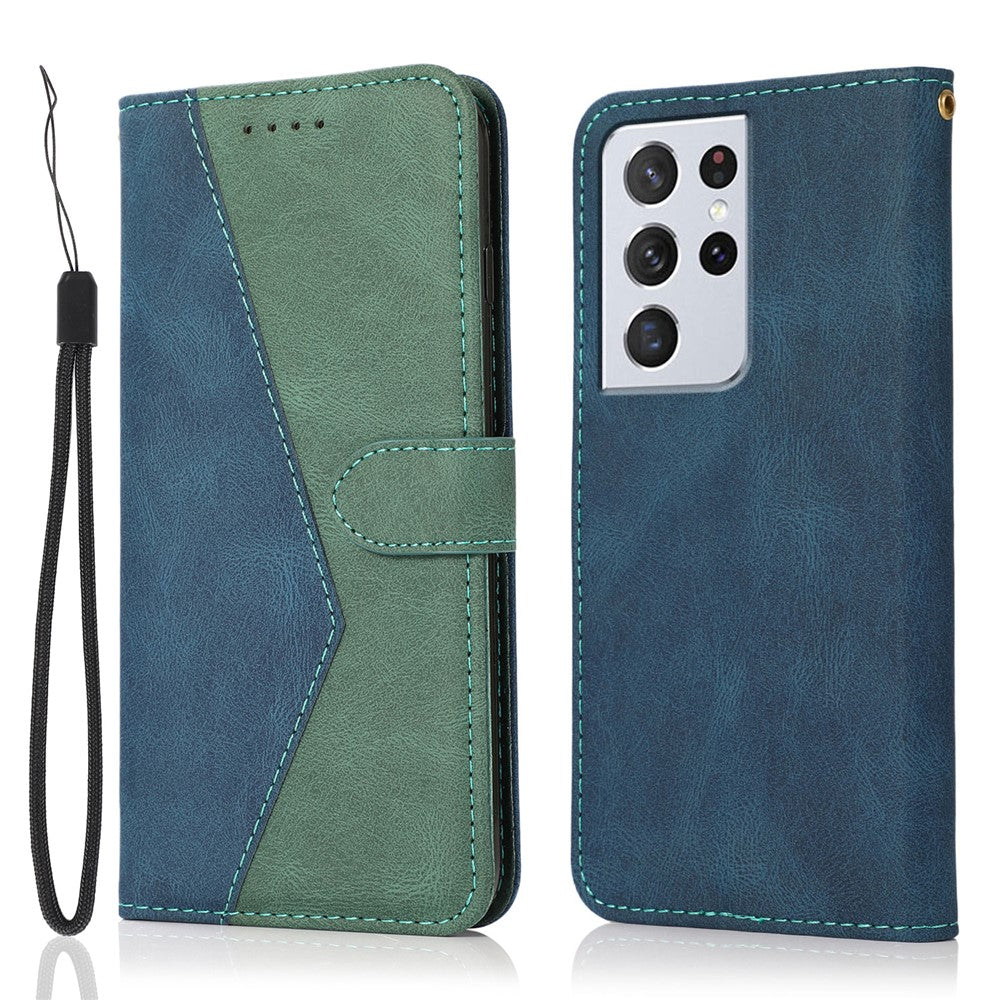 Dual Color Splicing Anti-Drop Protective Leather Phone Cover Case with Wallet Stand for Samsung Galaxy S21 Ultra 5G