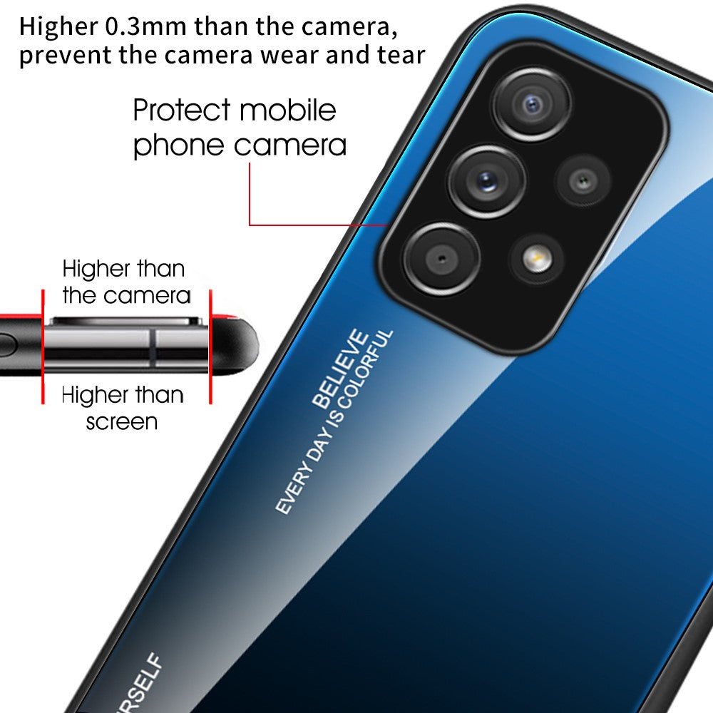 Gradient Color Glass Back Panel + TPU Frame Phone Hybrid Case Shell for Samsung Galaxy A32 4G (EU Version)