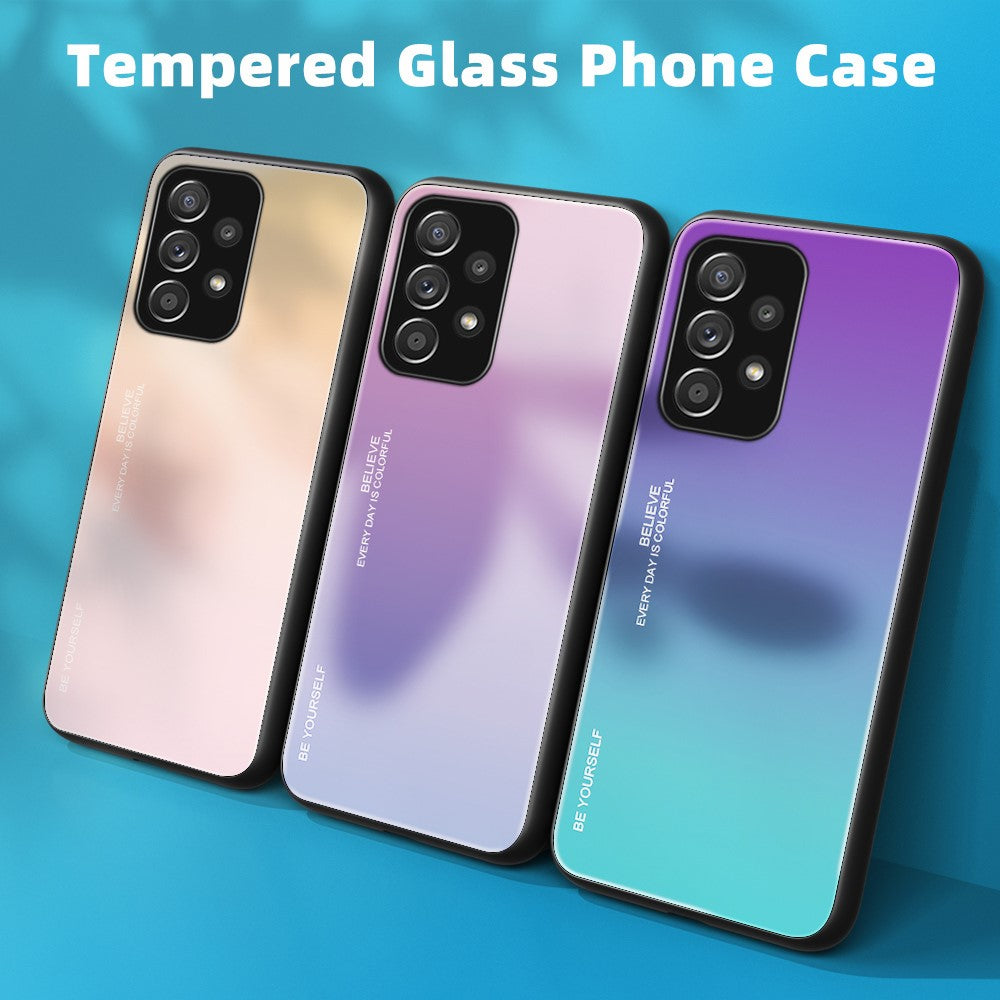 Gradient Color Glass Back Panel + TPU Frame Phone Hybrid Case Shell for Samsung Galaxy A32 4G (EU Version)