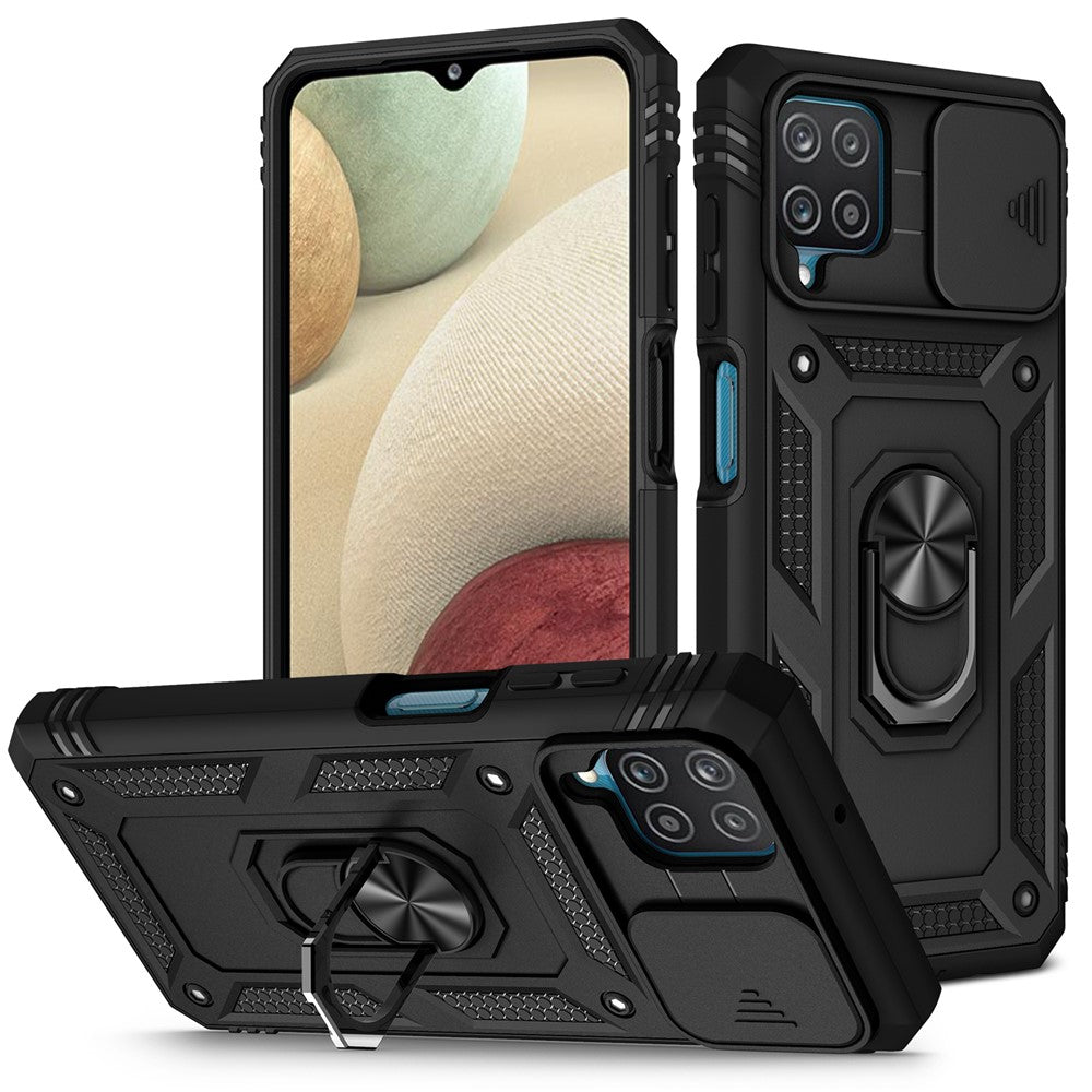 Stötsäkert PC + TPU Hybrid Stativ Kortplats mobilskal med Sidokameraskydd för Samsung Galaxy A12