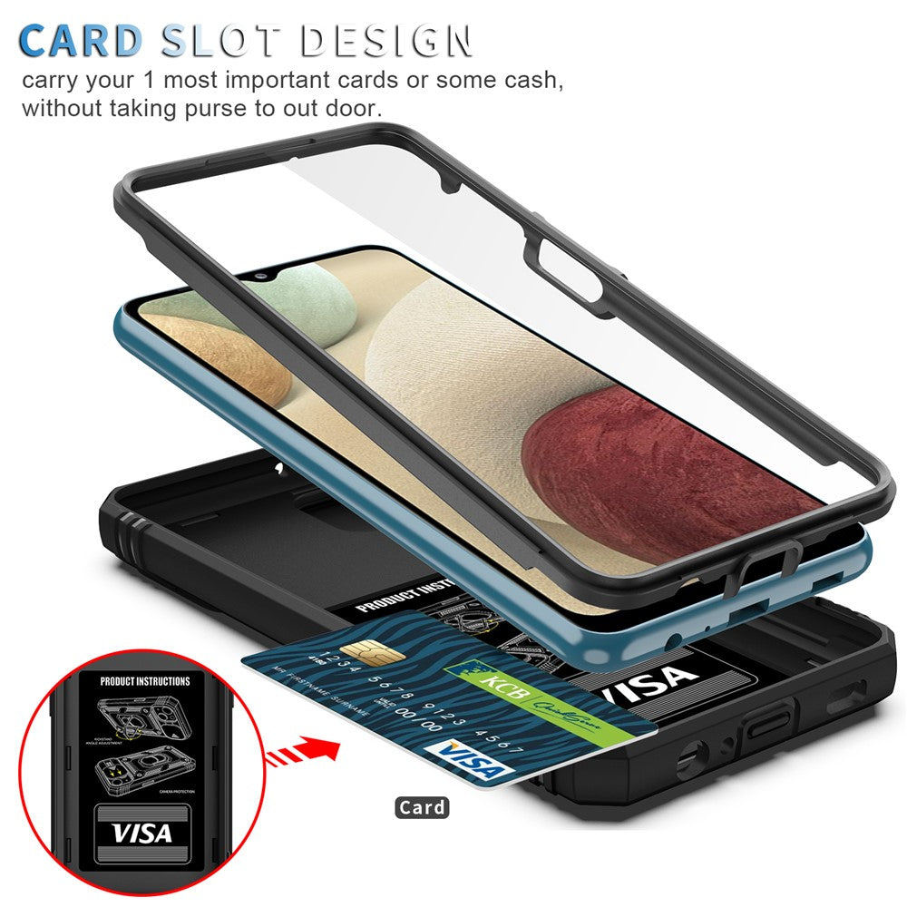 Stötsäkert PC + TPU Hybrid Stativ Kortplats mobilskal med Sidokameraskydd för Samsung Galaxy A12