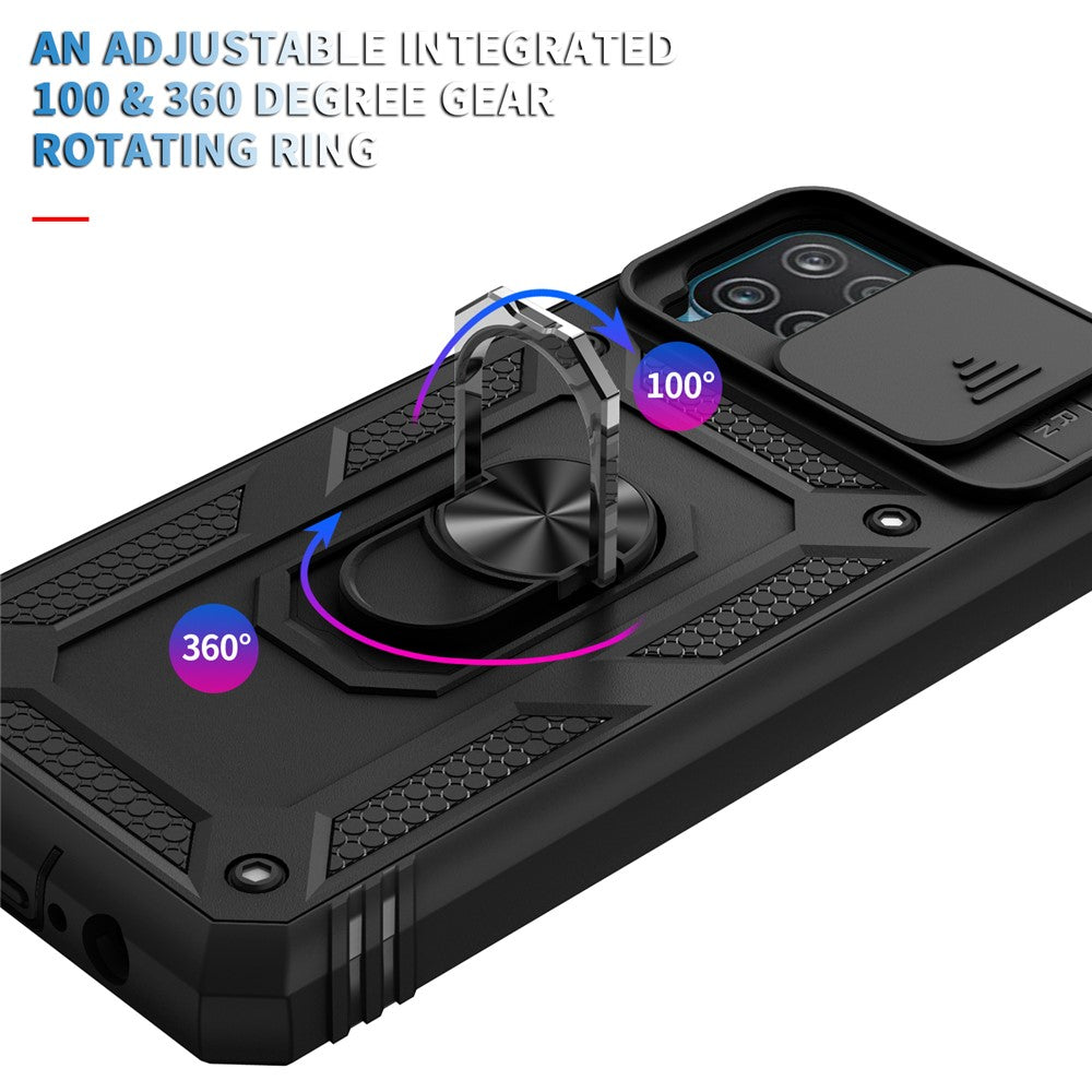 Stötsäkert PC + TPU Hybrid Stativ Kortplats mobilskal med Sidokameraskydd för Samsung Galaxy A12