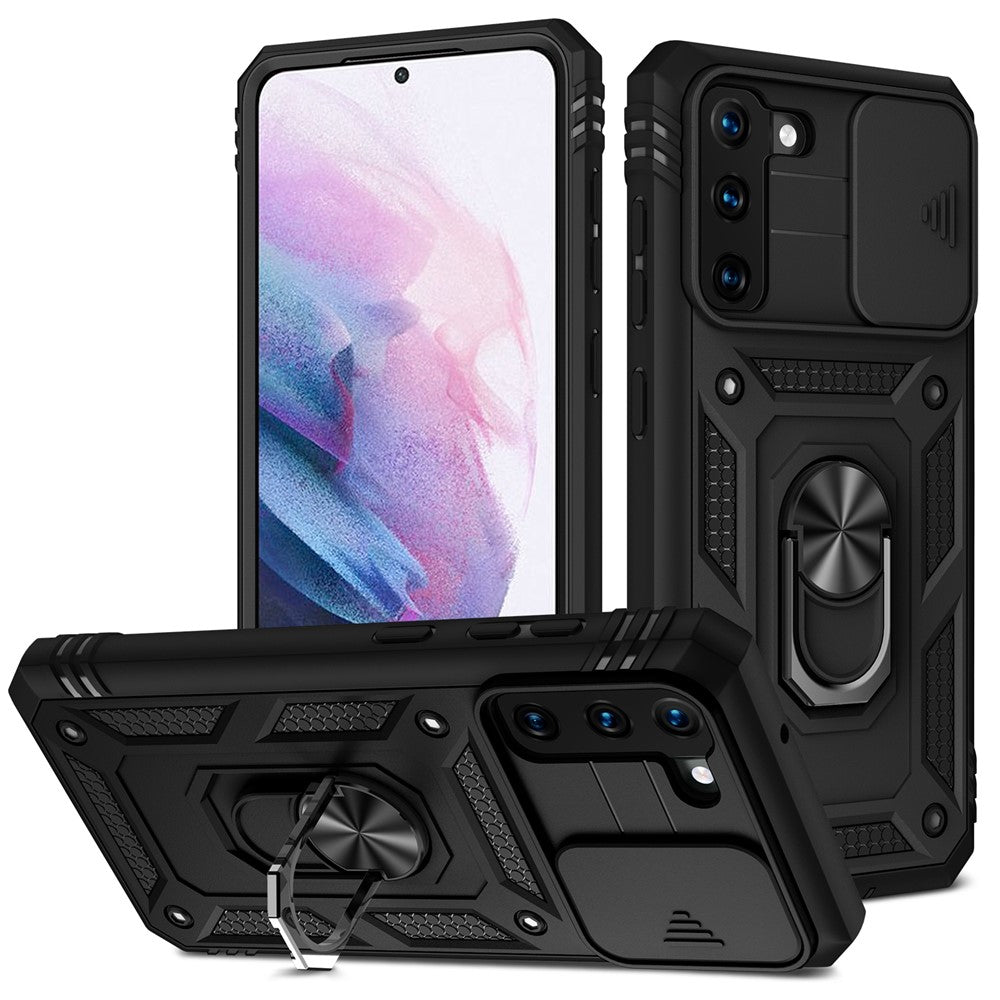 Kickstand 3-in-1 TPU Protection Cover Shockproof PC Shell with Camera Slider for Samsung Galaxy S21 5G/4G