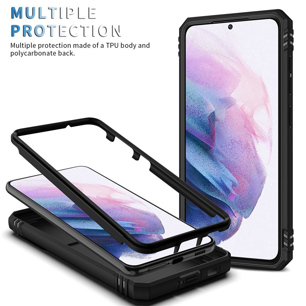 Stödjande 3-i-1 TPU-skyddsfodral Stötsäkert PC-skal med kamerareglage för Samsung Galaxy S21 5G/4G