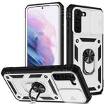 Stödjande 3-i-1 TPU-skyddsfodral Stötsäkert PC-skal med kamerareglage för Samsung Galaxy S21 5G/4G