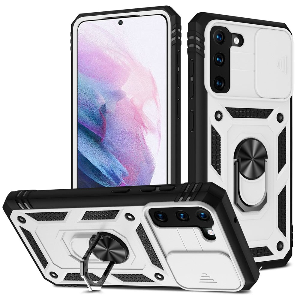 Stödjande 3-i-1 TPU-skyddsfodral Stötsäkert PC-skal med kamerareglage för Samsung Galaxy S21 5G/4G