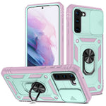 Stödjande 3-i-1 TPU-skyddsfodral Stötsäkert PC-skal med kamerareglage för Samsung Galaxy S21 5G/4G