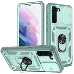 Stödjande 3-i-1 TPU-skyddsfodral Stötsäkert PC-skal med kamerareglage för Samsung Galaxy S21 5G/4G