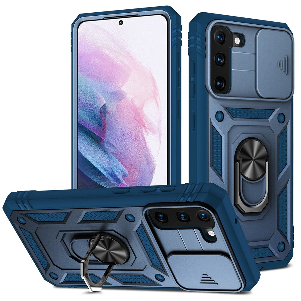 Stödjande 3-i-1 TPU-skyddsfodral Stötsäkert PC-skal med kamerareglage för Samsung Galaxy S21 5G/4G