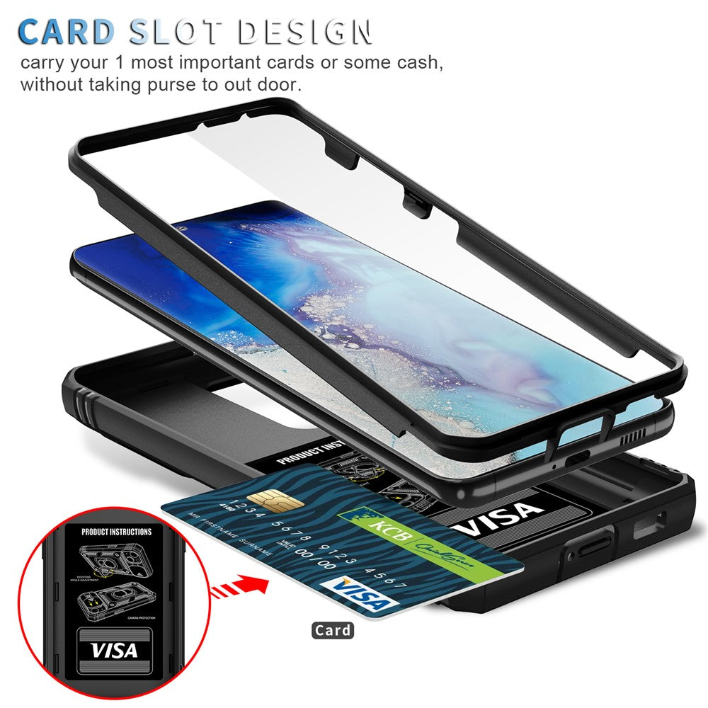 Kamerasliderdesign Fallskyddande Stötsäkert Hårt PC-skydd Mjukt TPU-mobilskal med Metallstöd för Samsung Galaxy S21 Ultra 5G