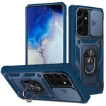 Kamerasliderdesign Fallskyddande Stötsäkert Hårt PC-skydd Mjukt TPU-mobilskal med Metallstöd för Samsung Galaxy S21 Ultra 5G