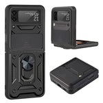 Camera Slide Cover Protective Phone Case Shell with Ring Holder Kickstand for Samsung Galaxy Z Flip3 5G