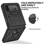 Camera Slide Cover Protective Phone Case Shell with Ring Holder Kickstand for Samsung Galaxy Z Flip3 5G