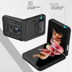 Camera Slide Cover Protective Phone Case Shell with Ring Holder Kickstand for Samsung Galaxy Z Flip3 5G