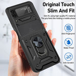 Camera Slide Cover Protective Phone Case Shell with Ring Holder Kickstand for Samsung Galaxy Z Flip3 5G