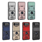 Camera Slide Cover Protective Phone Case Shell with Ring Holder Kickstand for Samsung Galaxy Z Flip3 5G