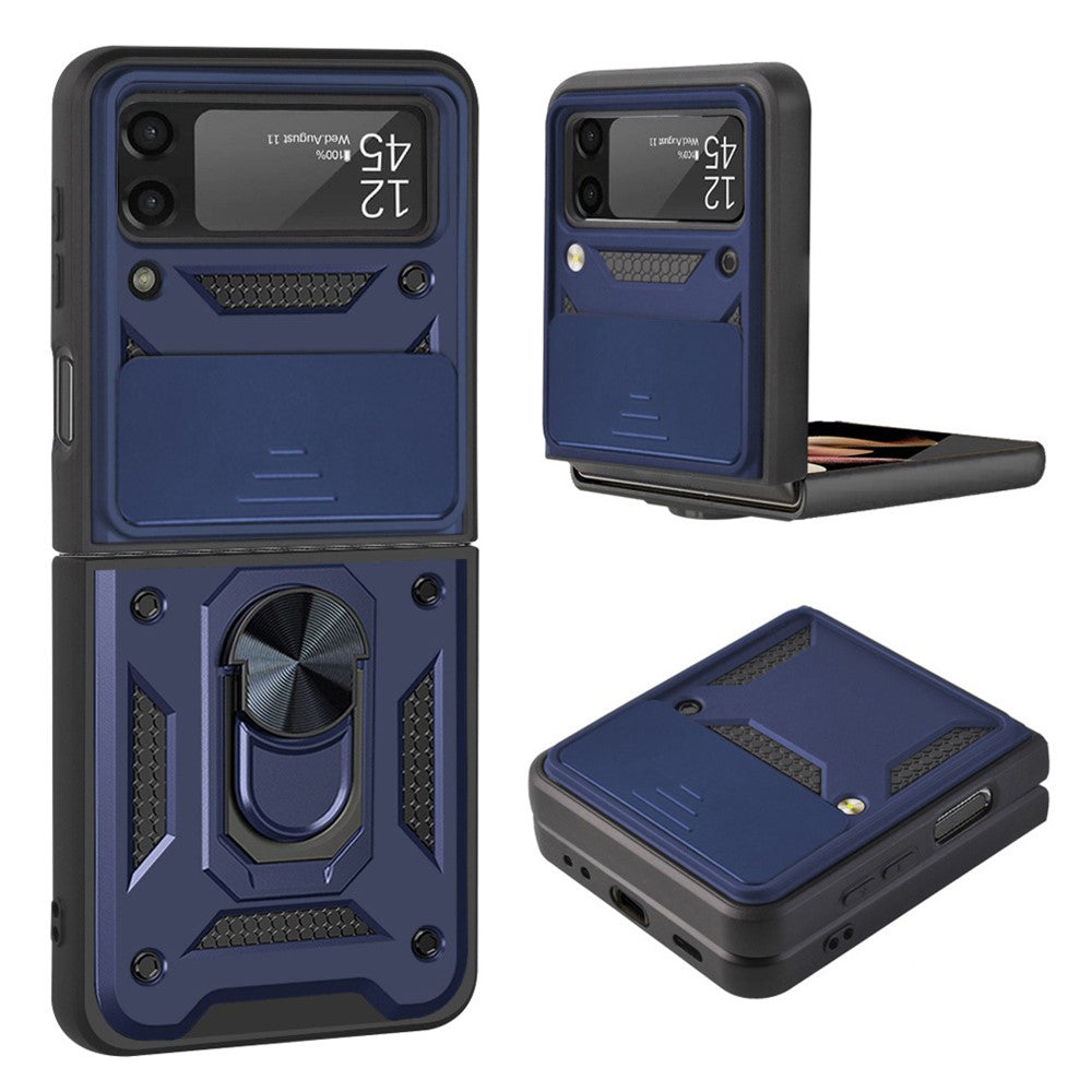 Camera Slide Cover Protective Phone Case Shell with Ring Holder Kickstand for Samsung Galaxy Z Flip3 5G