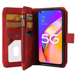 Oppo A54 5G / A74 5G / A93 5G Plånboksfodral med dragkedja, 15 kortfack och rem Läderfodral
