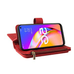 Oppo A54 5G / A74 5G / A93 5G Plånboksfodral med dragkedja, 15 kortfack och rem Läderfodral