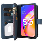 Oppo A54 5G / A74 5G / A93 5G Plånboksfodral med dragkedja, 15 kortfack och rem Läderfodral