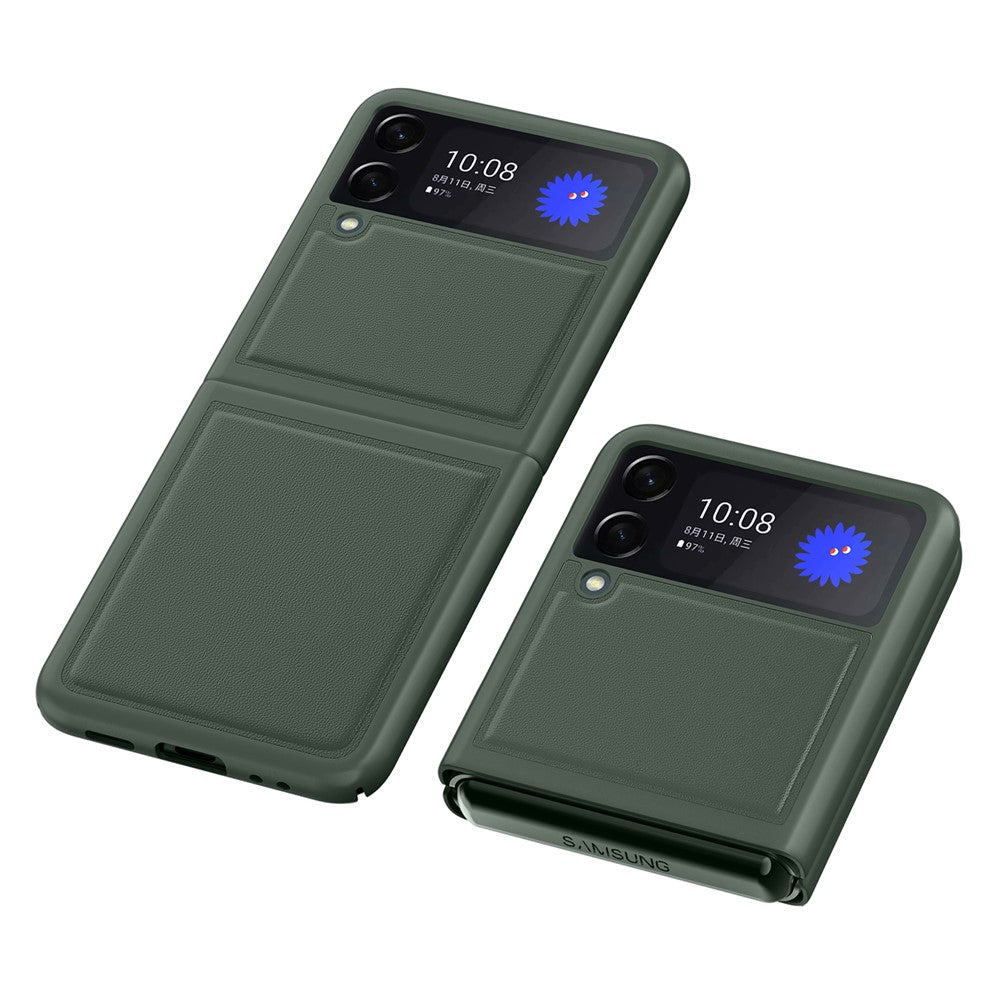 Anti-Scratch Genuine Leather Back Hard PC Hybrid Protective Case for Samsung Galaxy Z Flip3 5G