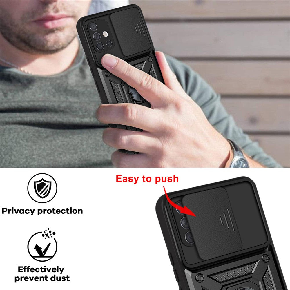 Anti-fingeraftryk Holdbar PC + TPU Kameracover med Skydelåg og Stander til Samsung Galaxy A51 4G SM-A515