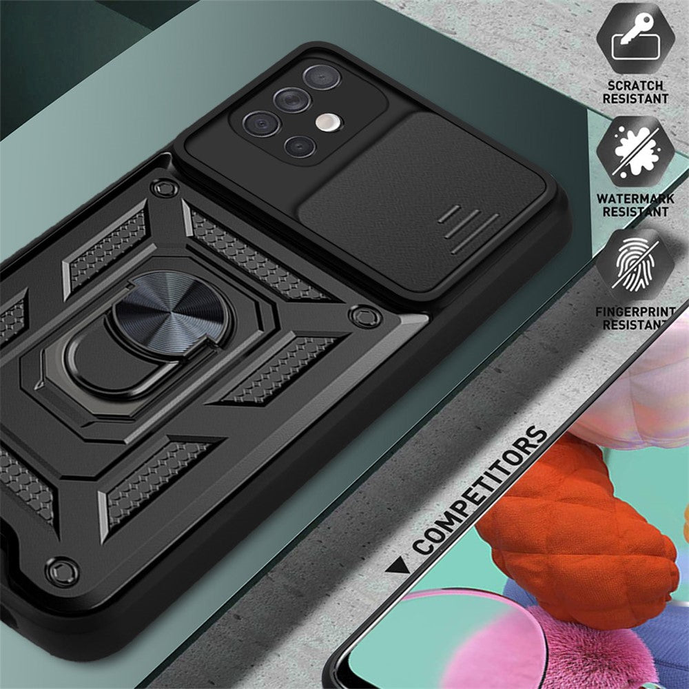 Anti-fingeraftryk Holdbar PC + TPU Kameracover med Skydelåg og Stander til Samsung Galaxy A51 4G SM-A515