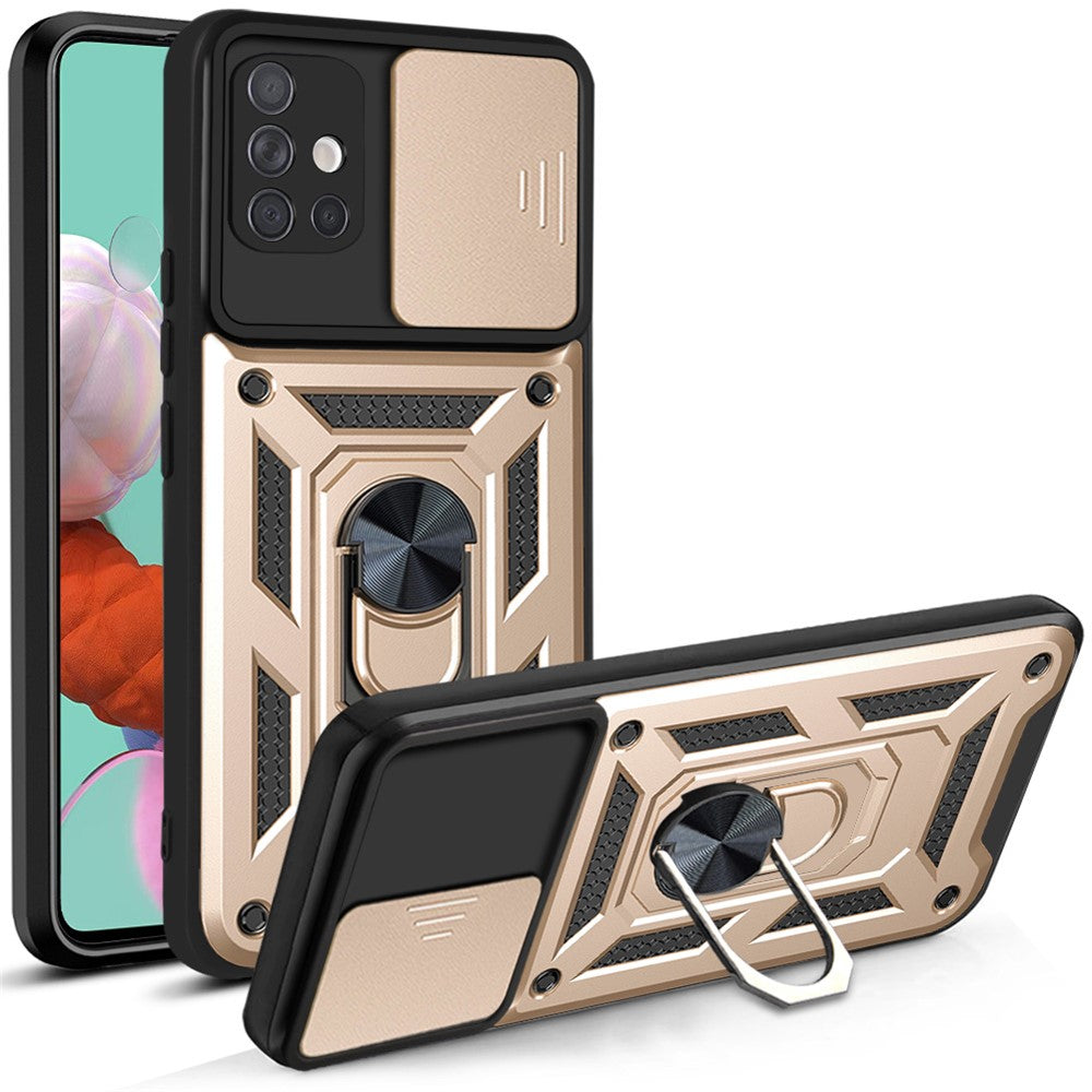 Anti-fingeraftryk Holdbar PC + TPU Kameracover med Skydelåg og Stander til Samsung Galaxy A51 4G SM-A515