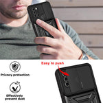 Kickstand PC + TPU Anti-fingerprint Durable Slide Camera Cover Phone Case for Samsung Galaxy A21s