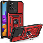 Kickstand PC + TPU Anti-fingerprint Durable Slide Camera Cover Phone Case for Samsung Galaxy A21s
