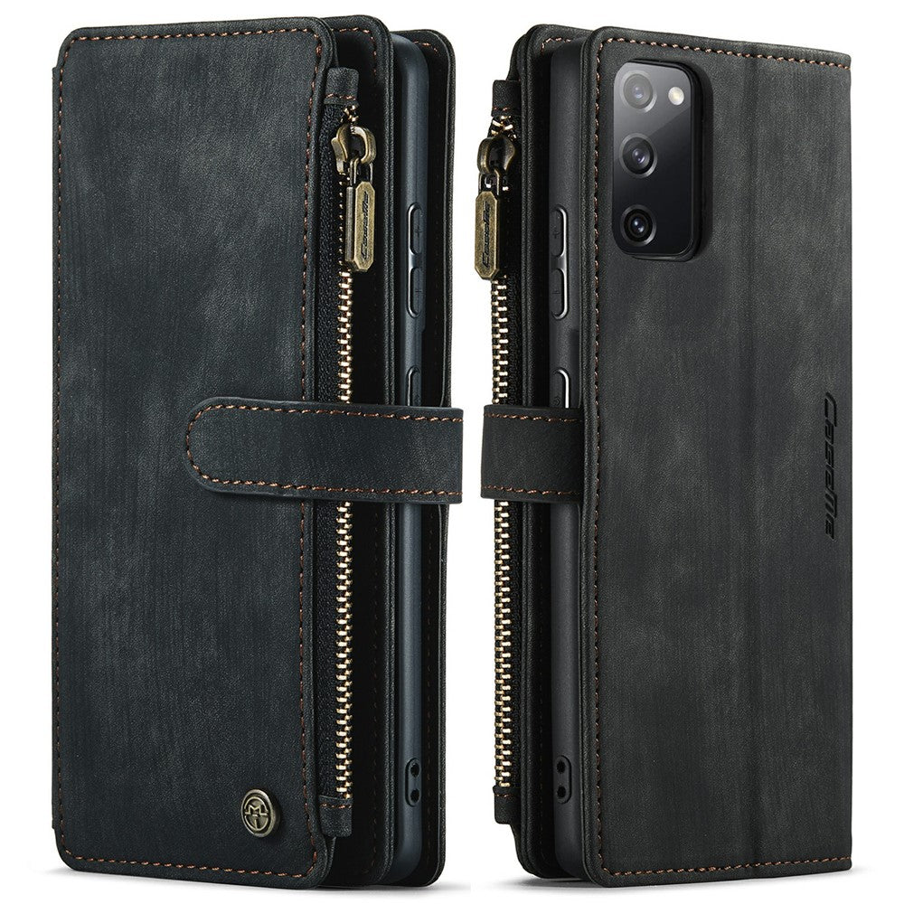 For Samsung Galaxy S20 FE 2022 / S20 FE 4G / S20 FE 5G / S20 Lite Phone Cases with Strap CASEME C30 Zipper Multiple Card Holder PU Leather Cover