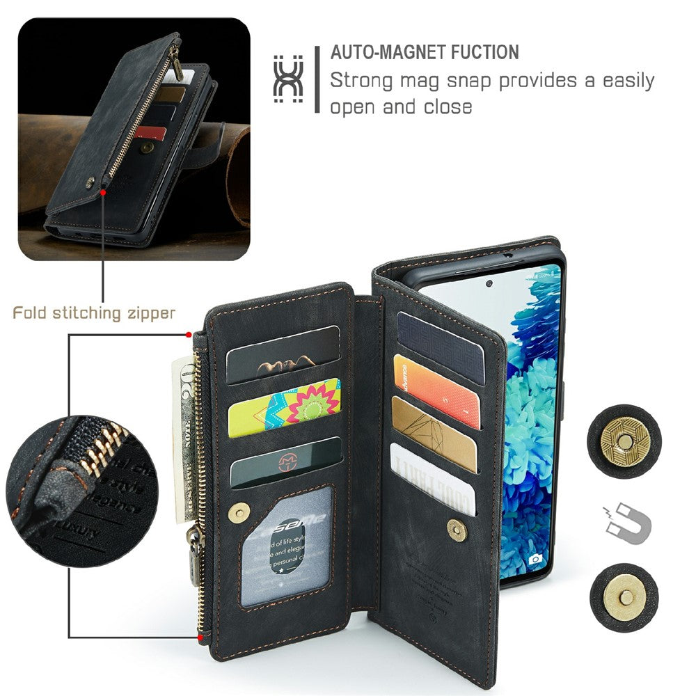 For Samsung Galaxy S20 FE 2022 / S20 FE 4G / S20 FE 5G / S20 Lite Phone Cases with Strap CASEME C30 Zipper Multiple Card Holder PU Leather Cover