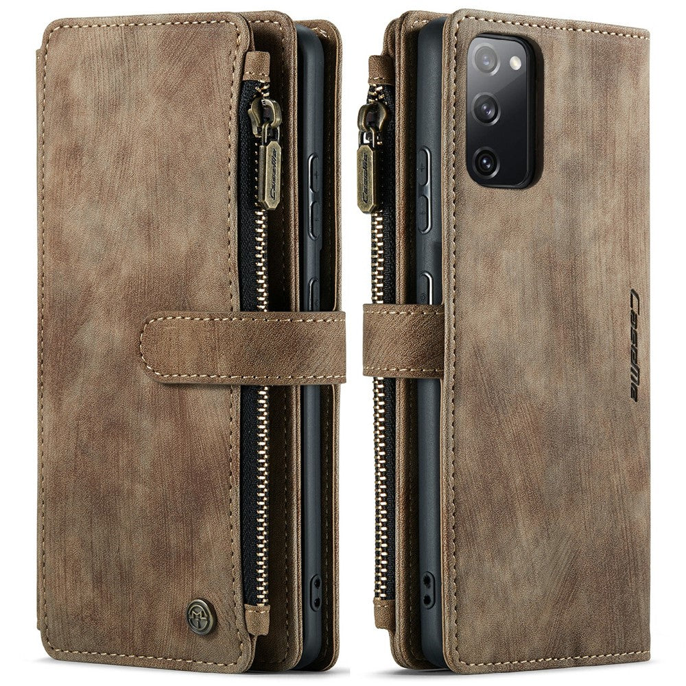 For Samsung Galaxy S20 FE 2022 / S20 FE 4G / S20 FE 5G / S20 Lite Phone Cases with Strap CASEME C30 Zipper Multiple Card Holder PU Leather Cover