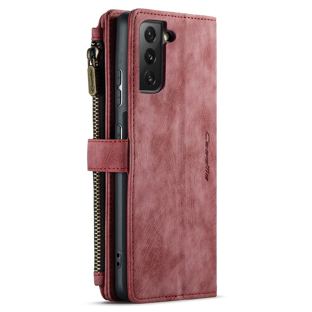 Til Samsung Galaxy S21 4G / 5G telefonetuier med rem CASEME C30 lynlås, flerfoldigt kortholder PU lædercover