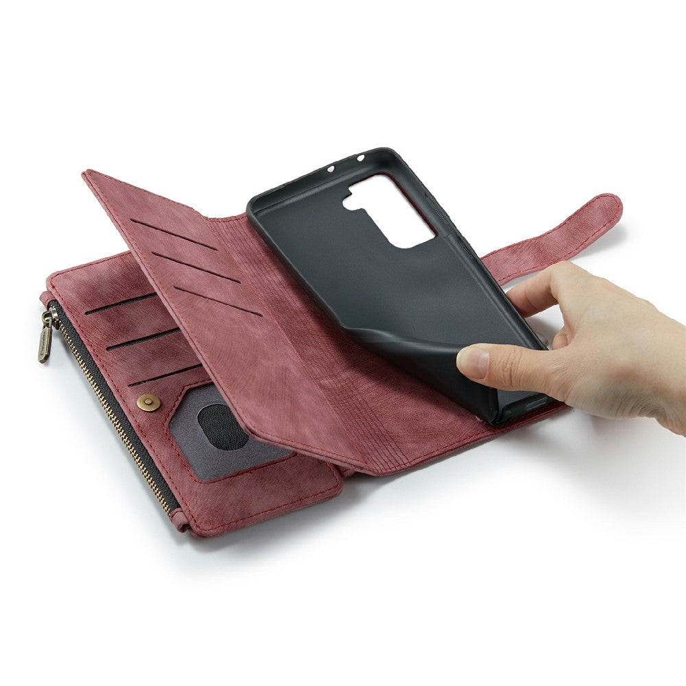 Til Samsung Galaxy S21 4G / 5G telefonetuier med rem CASEME C30 lynlås, flerfoldigt kortholder PU lædercover