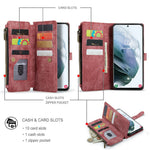 Til Samsung Galaxy S21 4G / 5G telefonetuier med rem CASEME C30 lynlås, flerfoldigt kortholder PU lædercover