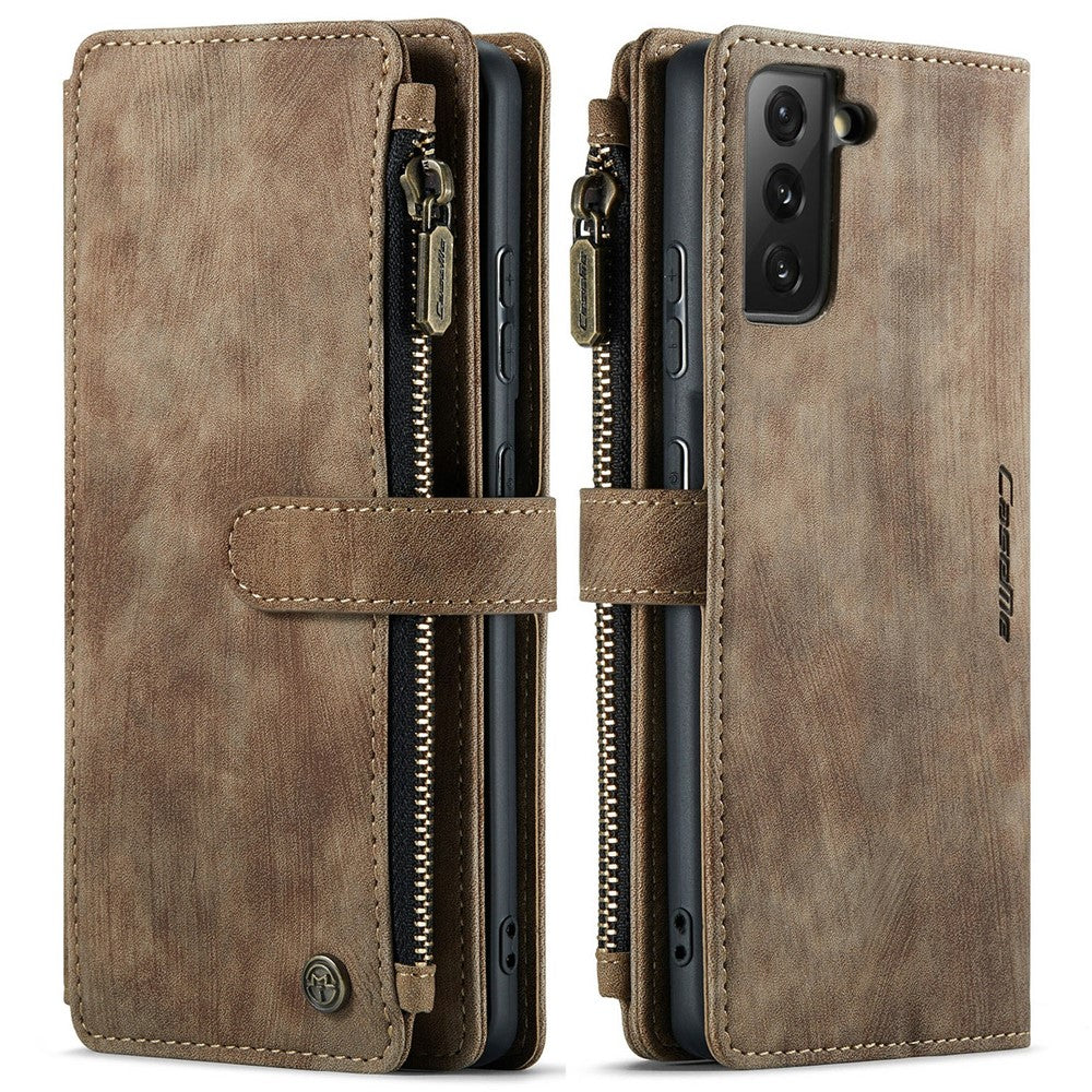 Til Samsung Galaxy S21 4G / 5G telefonetuier med rem CASEME C30 lynlås, flerfoldigt kortholder PU lædercover