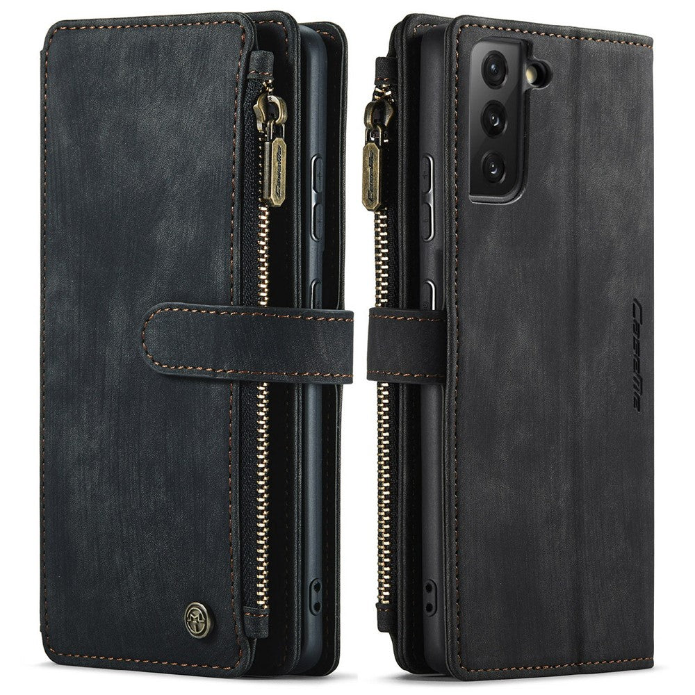 Til Samsung Galaxy S21 4G / 5G telefonetuier med rem CASEME C30 lynlås, flerfoldigt kortholder PU lædercover