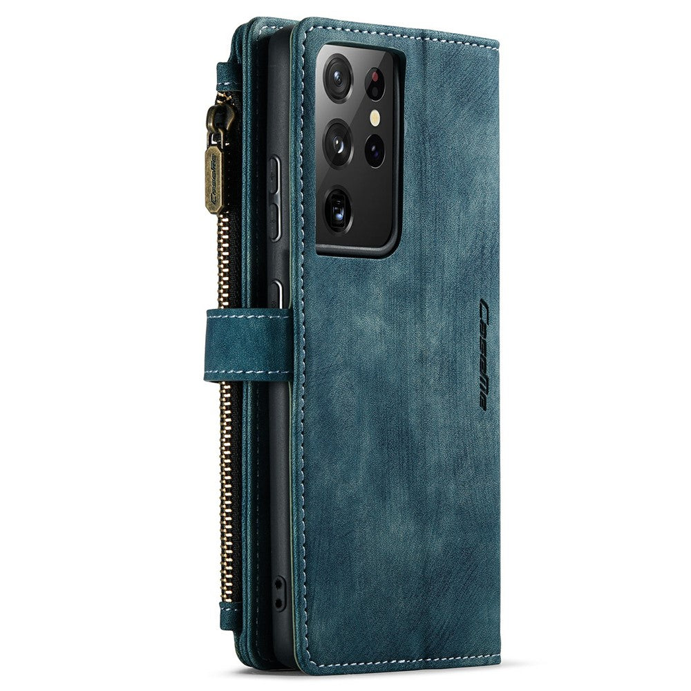 For Samsung Galaxy S21 Ultra 5G Phone Cases with Strap CASEME C30 Zipper Multiple Card Holder PU Leather Cover