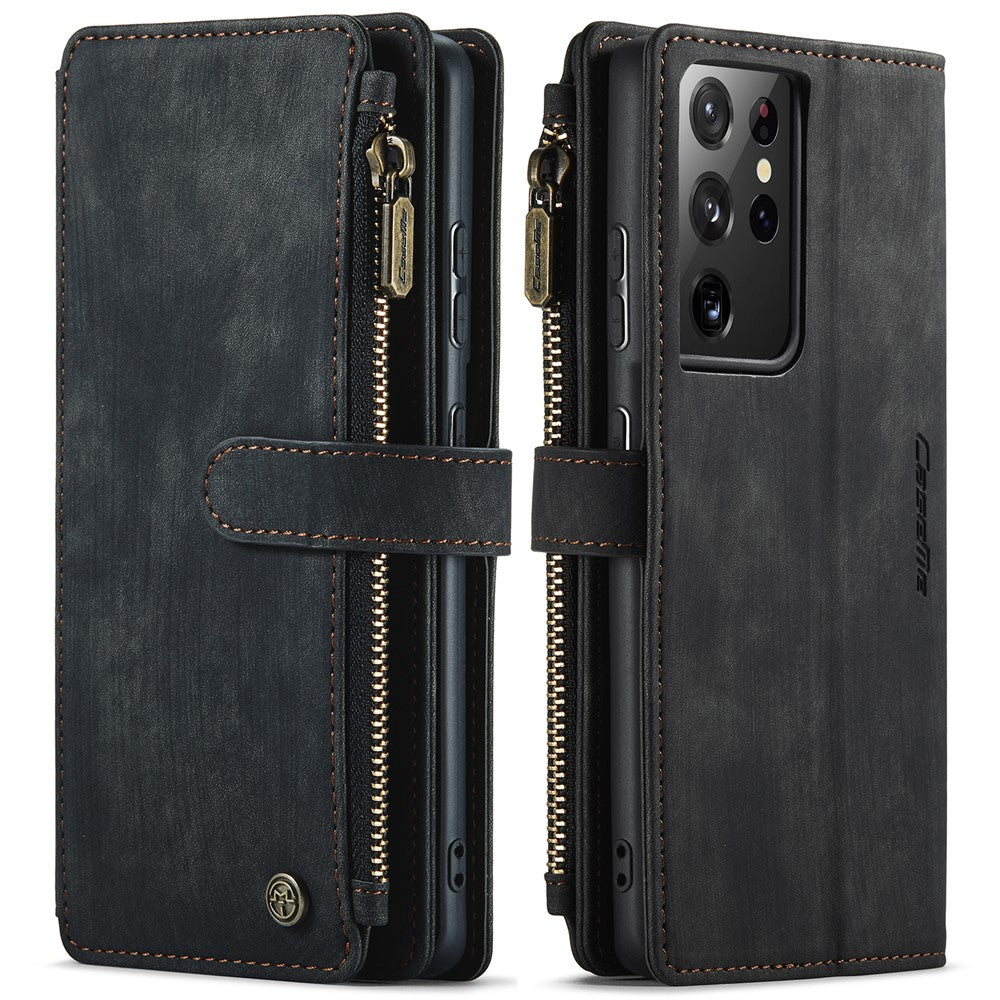 For Samsung Galaxy S21 Ultra 5G Phone Cases with Strap CASEME C30 Zipper Multiple Card Holder PU Leather Cover