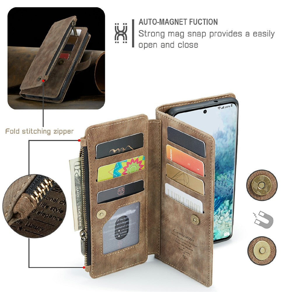 For Samsung Galaxy S20 Plus Phone Cases with Strap CASEME C30 Zipper Multiple Card Holder PU Leather Cover