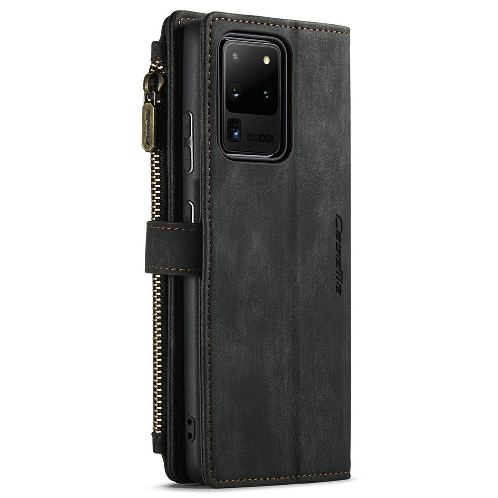 For Samsung Galaxy S20 Ultra S21 Ultra 5G Phone Cases with Strap CASEME C30 Zipper Multiple Card Holder PU Leather Cover