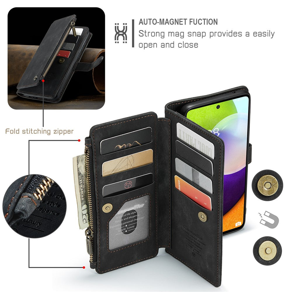 For Samsung Galaxy A52s 5G / A52 4G / 5G Phone Cases with Strap CASEME C30 Zipper Multiple Card Holder PU Leather Cover