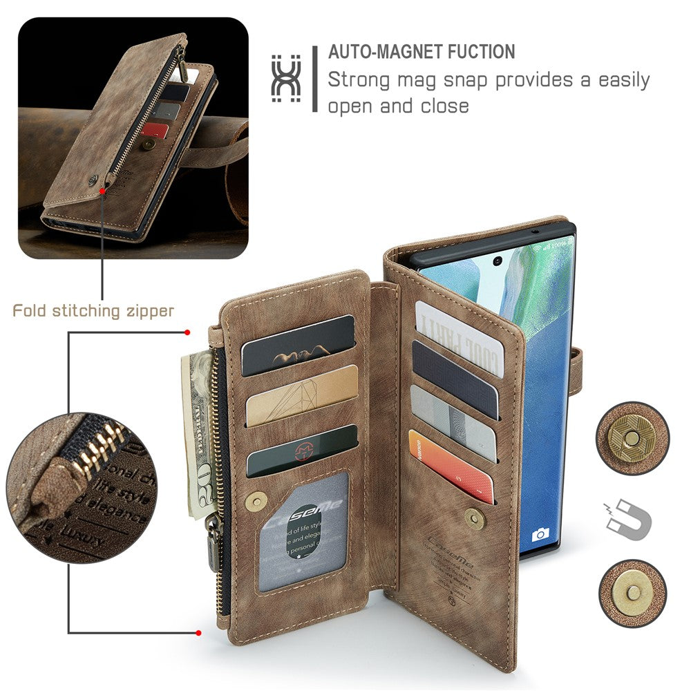 For Samsung Galaxy Note20 Ultra / Note20 Ultra 5G Phone Cases with Strap CASEME C30 Zipper Multiple Card Holder PU Leather Cover