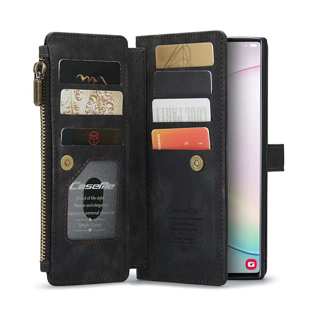 For Samsung Galaxy Note 10 Plus / Note 10 Plus 5G Phone Cases with Strap CASEME C30 Zipper Multiple Card Holder PU Leather Cover