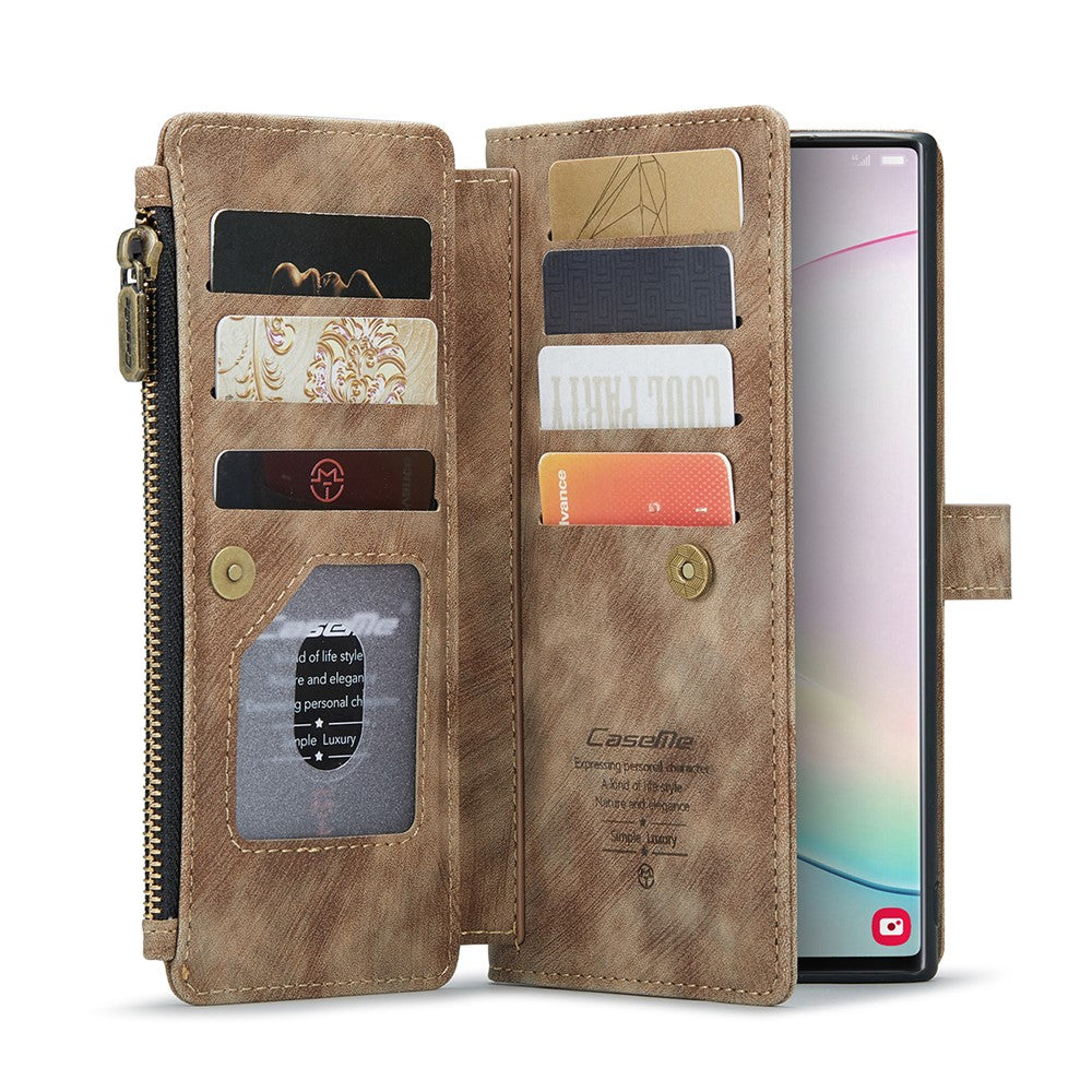 For Samsung Galaxy Note 10 Plus / Note 10 Plus 5G Phone Cases with Strap CASEME C30 Zipper Multiple Card Holder PU Leather Cover
